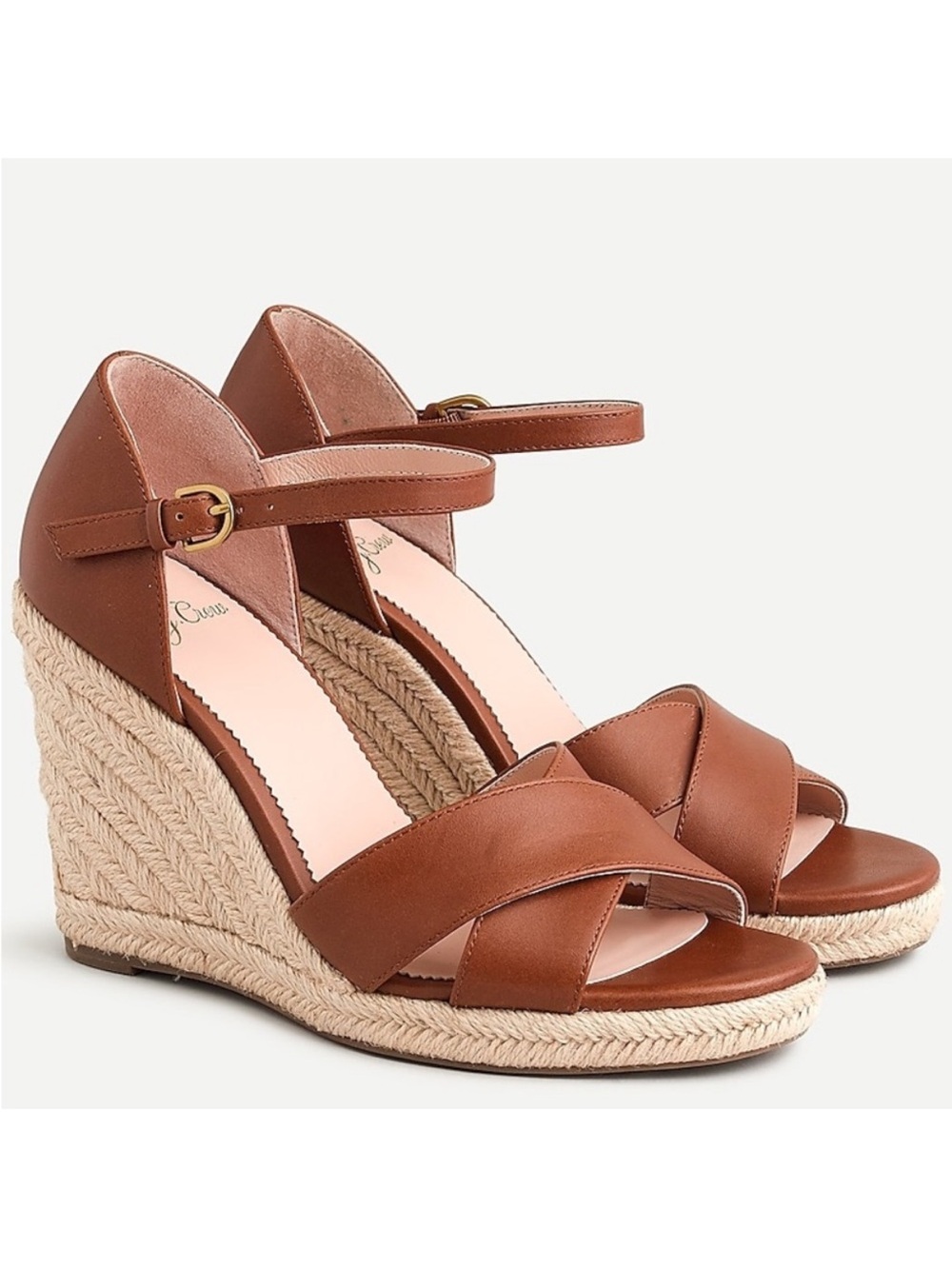 J.Crew Jute Wedge Espadrille Sandals in Cognac/Saddle Leather (7.5)
